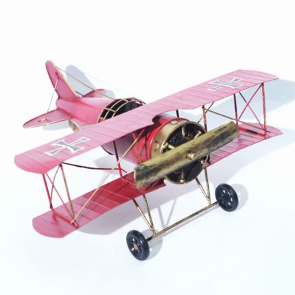 Vintage Red Metal Airplane Model for Decor