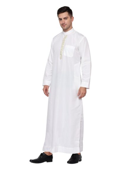 Cotton White Embroidered Jubba or Thobe
