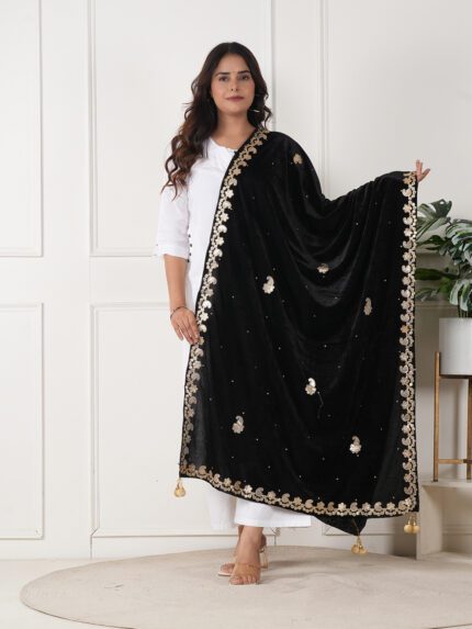 Velvet Embroidery Black Duppata