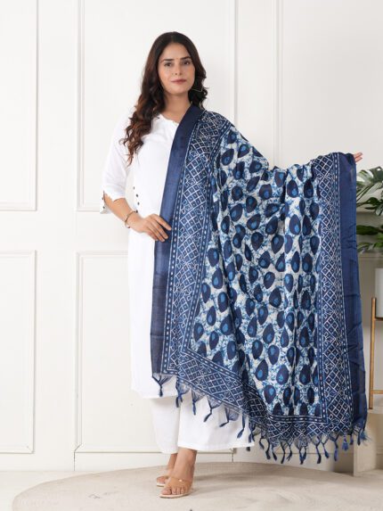 Floral Print Light Blue Dupatta