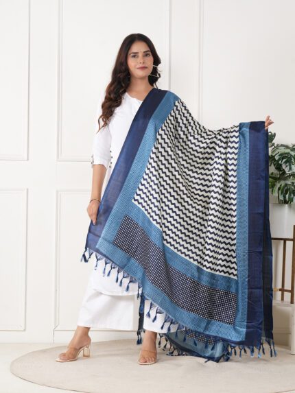 Floral Print Blue Dupatta