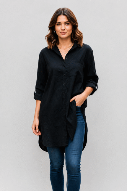 Women's Oversized Black Longline Shirt